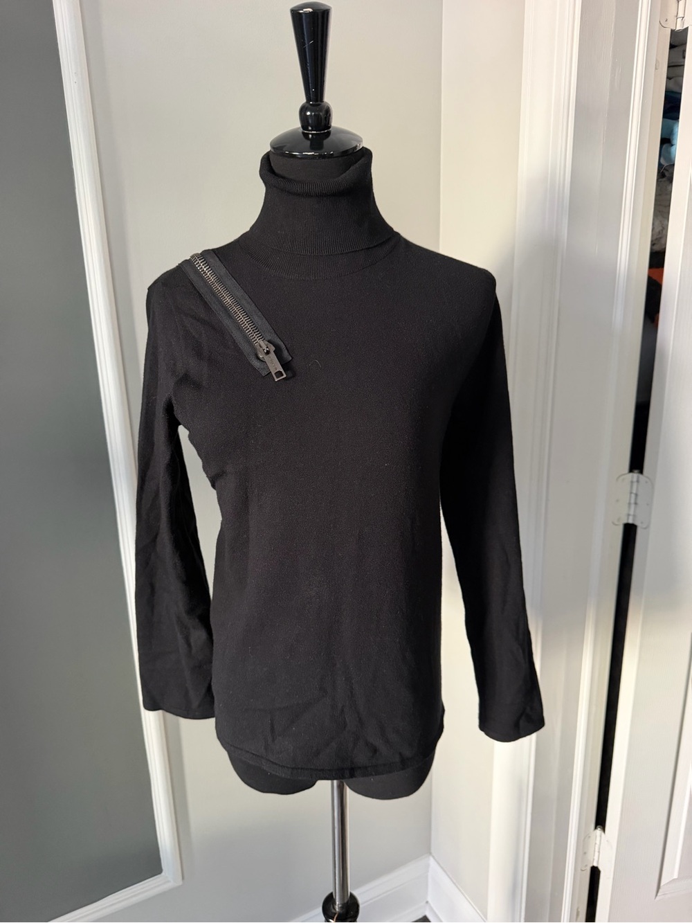 Black Turtleneck Sweater with Shoulder Zip